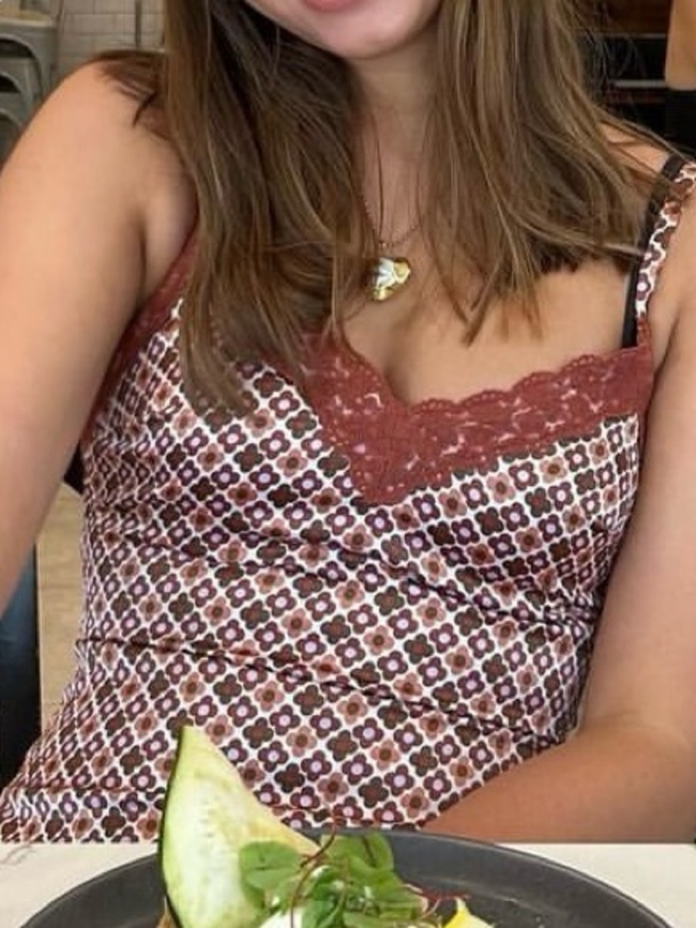 Hollister Brown Orange Mini Slip Dress Floral Geometric Pattern